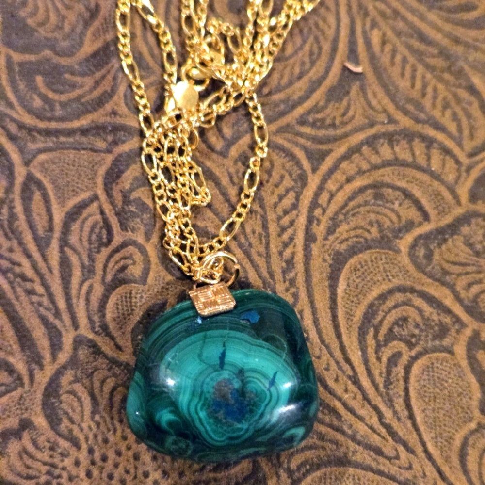Malachite Pendant On 18KT Gold Filled Chain Necklace
